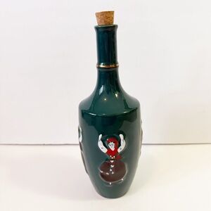 Real Vinicola Portugal Porcelain Green Embossed Wine Bottle Folk Dancers EMPTY